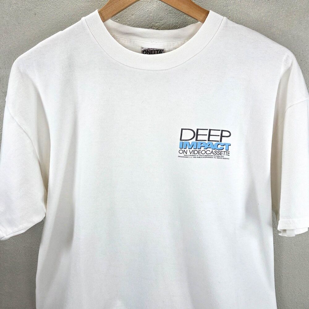 Vintage 1998 Deep Impact VHS Movie Promo T Shirt Oneita Sz XL